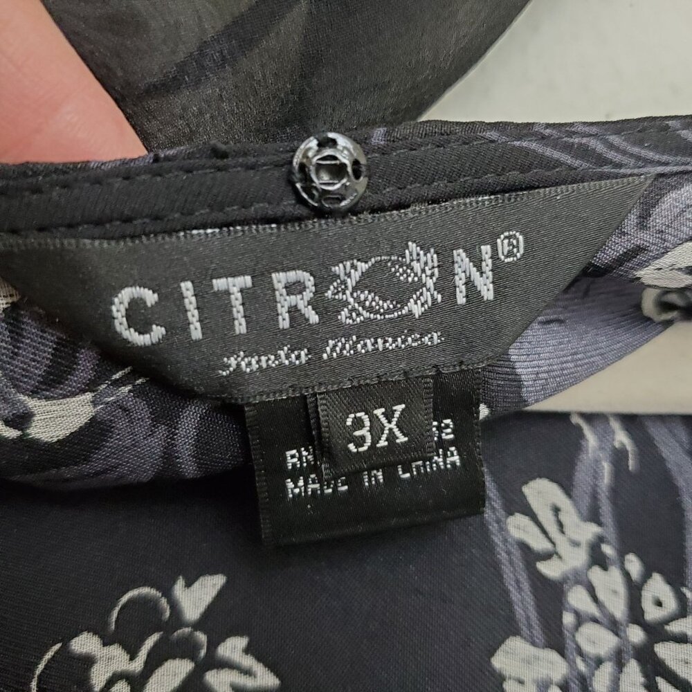 Citron dark spring printed silk blouse with matching scarf - Picture 3 of 10
